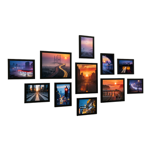都市黄昏风景照片墙城市车流建筑相框餐厅背景墙装饰画框夜景海报