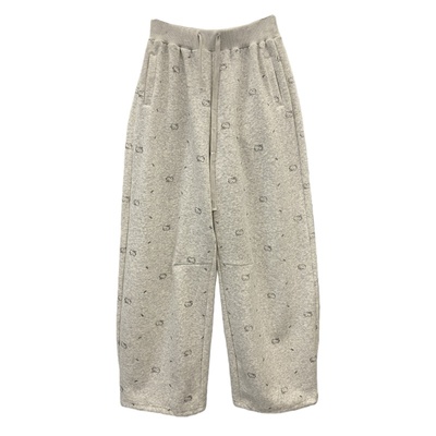 卡通印花拖地阔腿裤拼色毛衣套装