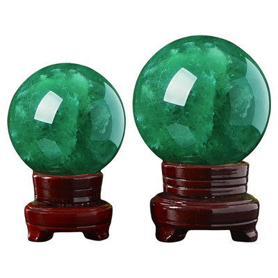 天然绿萤石水晶球摆件生意人上档次入户玄关高档装饰高级感工艺品