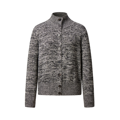 VERTOW黑白羊绒花纱半高领开衫