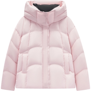 爱居兔粉色甜美短款羽绒服女2025年冬季新款连帽龟背立领面包服