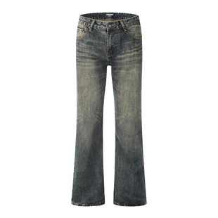 小柯XCOK秋冬美式高街微喇牛仔裤男生修身潮牌裤子复古水洗直筒裤