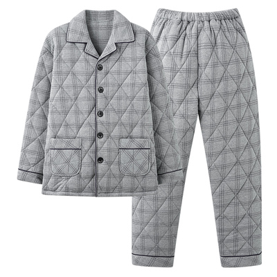 芬腾正品冬季男加厚针织夹棉睡衣