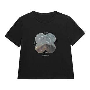 UnBleu短袖女t恤夏正肩新款时尚休闲夏天女装印花高级感上衣