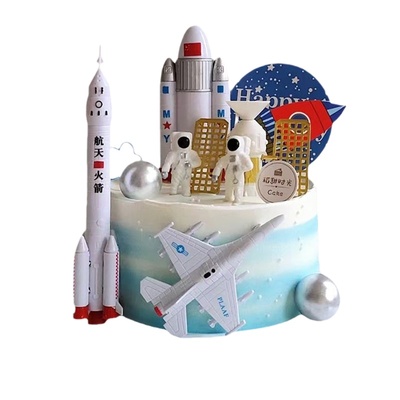 星空主题宇航员火箭模型生日蛋糕