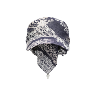 oinimi 圣歌十字藏青灰蕾丝印花三角方巾帽 自由调节帽围棒球帽