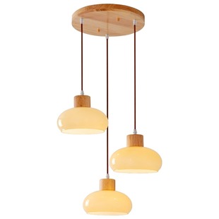 餐厅吊灯简约现代北欧原木卧室奶油风三头饭厅吊灯床头创意中古风