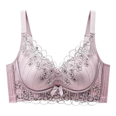 刘记刺绣小胸显大聚拢内衣女士上托收副乳提拉防下垂无钢圈调整型