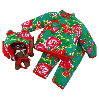 婴儿冬季200g棉衣棉服套装男女宝宝东北大花棉袄洋气加厚保暖冬装