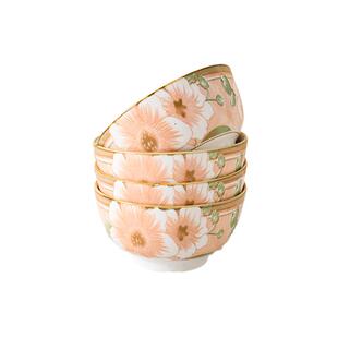 2人用山茶花碗碟套装家用北欧风餐个性简约陶瓷碗盘碗筷情侣套装