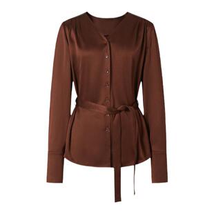 IMM尹默春伊士曼醋酯纤维Naia浆果酒红V领衬衫上衣女