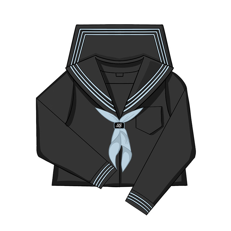 关西襟基础水手服正版中间服春夏款纯黑兰三本白身黑色JK学生制服