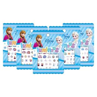 迪士尼夜光指甲贴新款白雪公主女孩宝宝安全无毒可爱冰雪奇缘艾莎迷你发光指甲小贴画防水儿童荧光指甲贴画纸