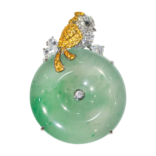 VISING天然独龙玉非洲翠冰飘翠白底青一鸣惊人平安扣吊坠项链