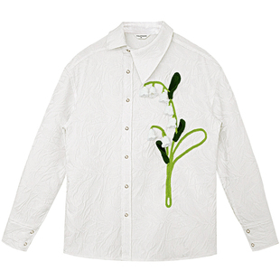 白铃 复古提花立体手工钩花肌理感小众白衬衫 山谷少年原创男装