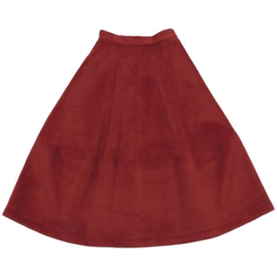 喵吉 复古高腰中长款呢子A字伞裙百搭显瘦毛呢红色半身裙女春秋厚