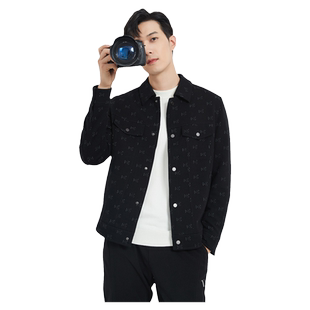 【软糯/时尚】古鲨黑色满印毛呢外套男 商务高端翻领夹克2025冬装