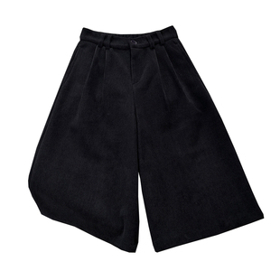 黑色松紧腰灯芯绒七分裤女秋冬季2025新款高腰宽松显瘦阔腿休闲裤