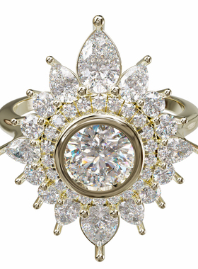 18K金星芒群镶轻奢定制婚戒