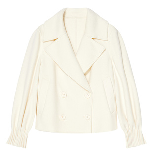 Goodland美地2024年冬季新款云感真丝羊毛双排扣驳领短外套