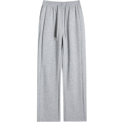 灰色加绒运动裤女秋冬直筒卫裤