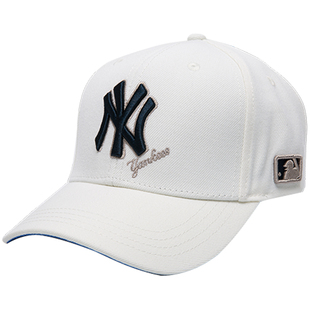 mlb棒球帽男女春秋白色硬顶专柜正品ny鸭舌帽乳白色新款la帽子