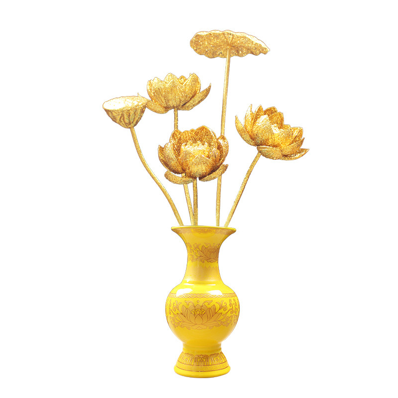 供佛花瓶套装金莲花佛前佛台拜神花瓶