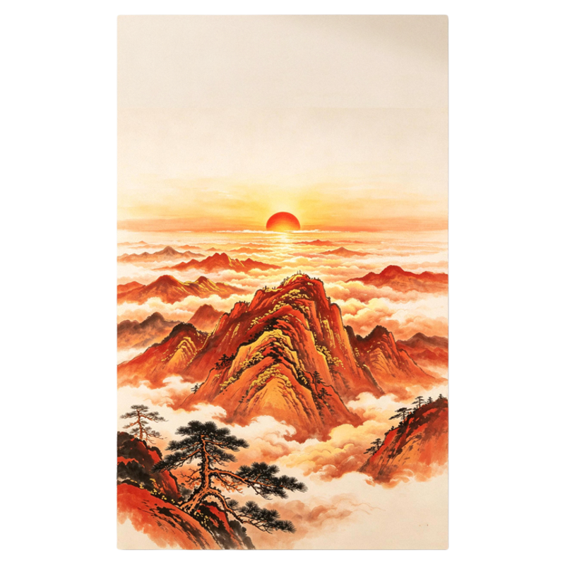 泰山日出东方手绘油画客厅中式