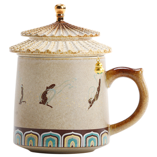 敦煌飞天故宫文创男士马克杯高档带盖茶水分离泡茶杯个人办公水杯