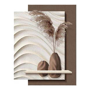 意式极简3d立体客厅装饰画侘寂风沙发背景墙砂岩挂画带led灯壁画