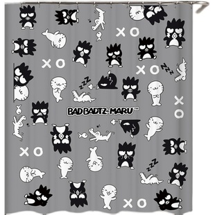 卡通门帘XO窗帘背景墙布装饰黑布洗澡遮挡帘子卫生间酷企鹅黑浴帘