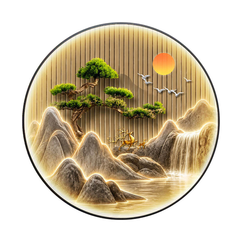 新中式迎客松玄关装饰画