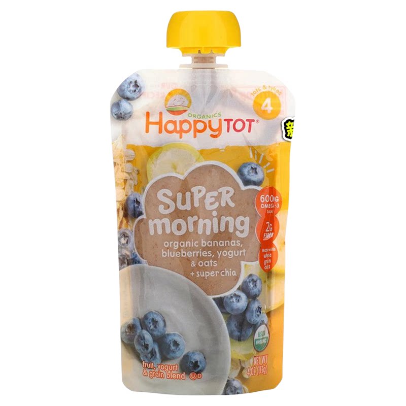 禧贝happy baby有机营养香蕉蓝莓酸奶和谷物燕麦果泥113g宝宝9月+