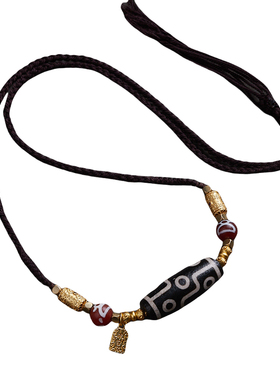 藏式风九眼天珠挂绳古法手工编织锁骨绳新中式玛瑙项链男款礼物