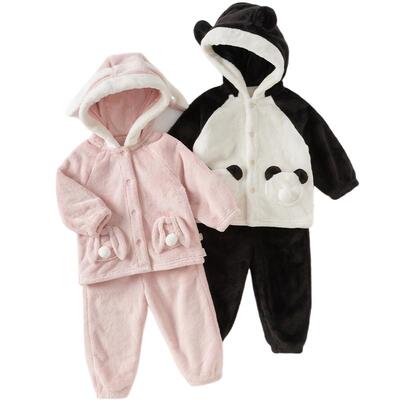 戴维贝拉男童家居服套装女童牛奶绒睡衣2025新款冬装儿童卡通衣服