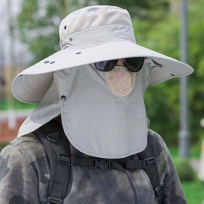 夏季大帽沿渔夫帽太阳帽男遮阳透气大檐帽男帽户外防晒防护遮阳帽