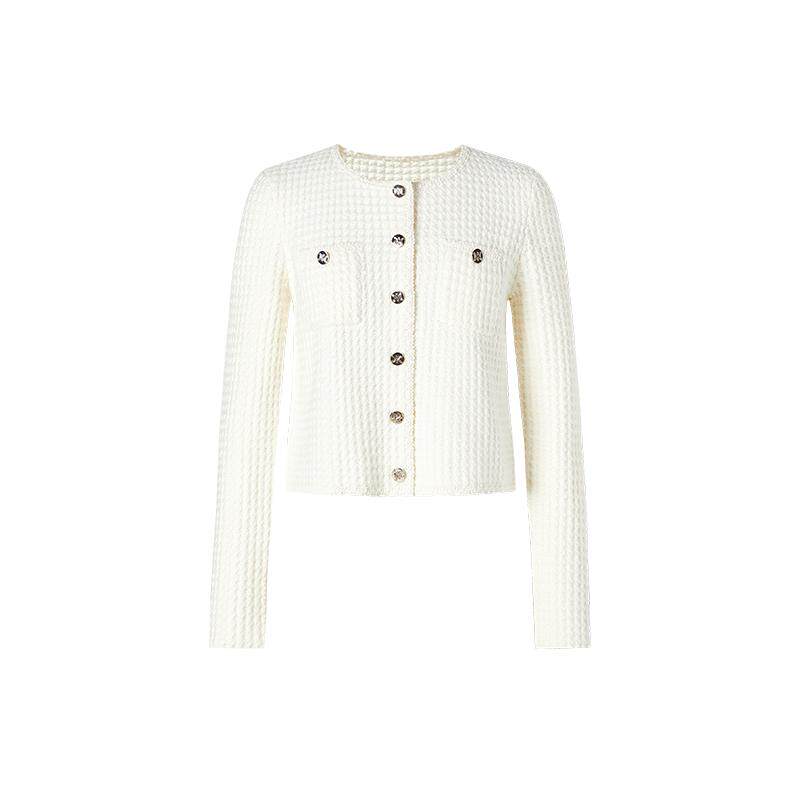 MOISSAC摩萨克冬棉仿粗花呢短款针织开衫毛衣女