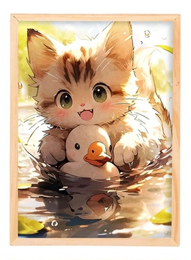 猫咪周边灯光画月亮星空可爱摆件镜子相框动物小猫装饰画小夜灯