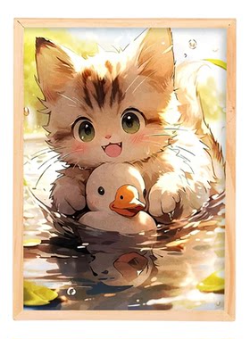 猫咪周边灯光画月亮星空可爱摆件镜子相框动物小猫装饰画小夜灯