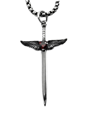 男女钛钢镶锆石天使十字架剑项链