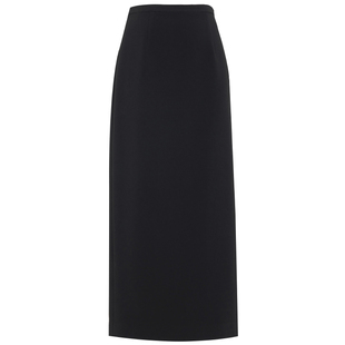 夏莫卡醋酸开叉半身裙女新款高腰显瘦H型黑色裙子直筒裙长裙Q7778