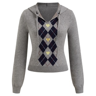 CIDER 毛衣慵懒高级感针织菱格纹套头连帽毛衣114769735