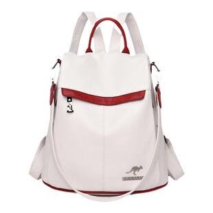 帝豪袋鼠真皮质感双肩包女2023新款潮大容量软皮百搭旅行防盗背包