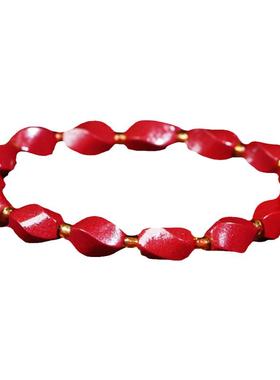 天然正品辰砂朱砂手串菱形波纹本命年手链女高含量紫金砂手饰礼物