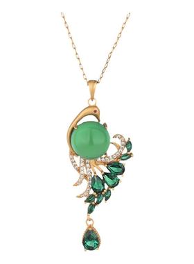 网红汉服气质配饰中国风古装旗袍吊坠镶嵌天然玉髓孔雀锁骨项链女