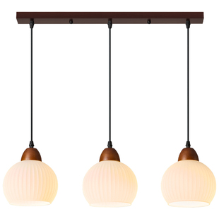 箭牌餐厅吊灯三头北欧设计师胡桃木吧台餐桌灯中古侘寂风日式吊灯