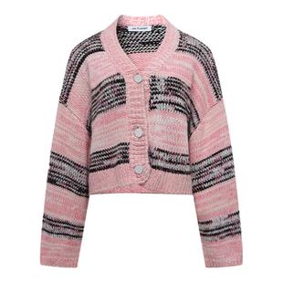 JAC FLEURANT秋季新品粉黑条纹短款针织开衫女士气质少女
