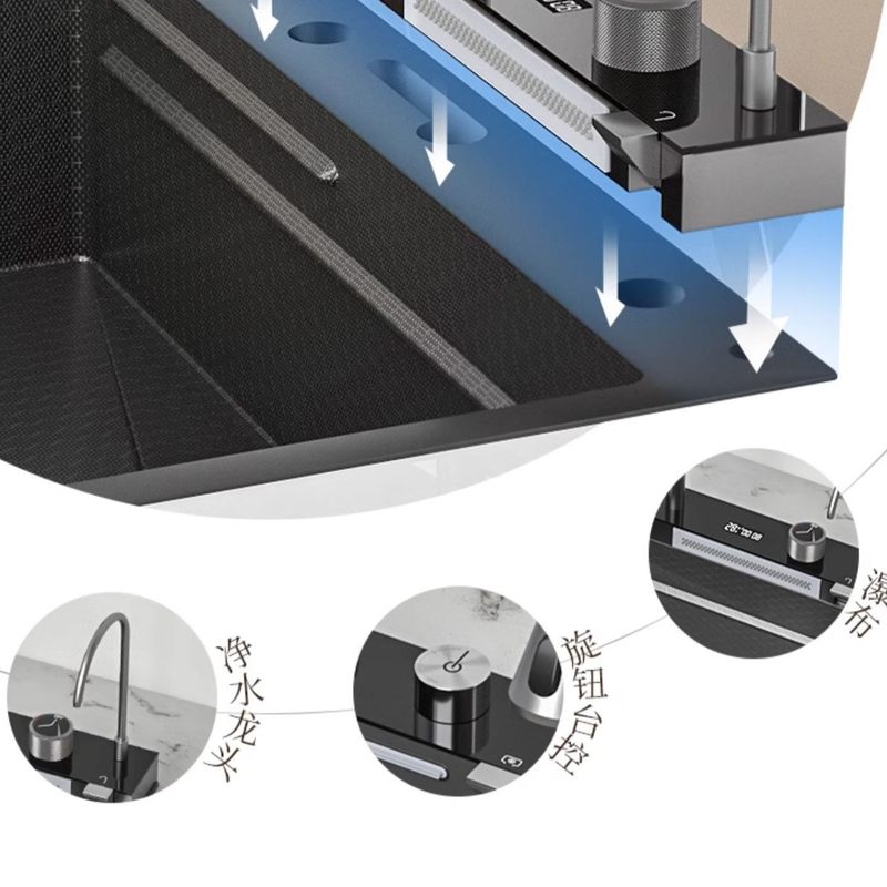 飞雨一体式枪灰色大单槽厨房304洗菜水盆池台下盆洗碗槽水槽水池