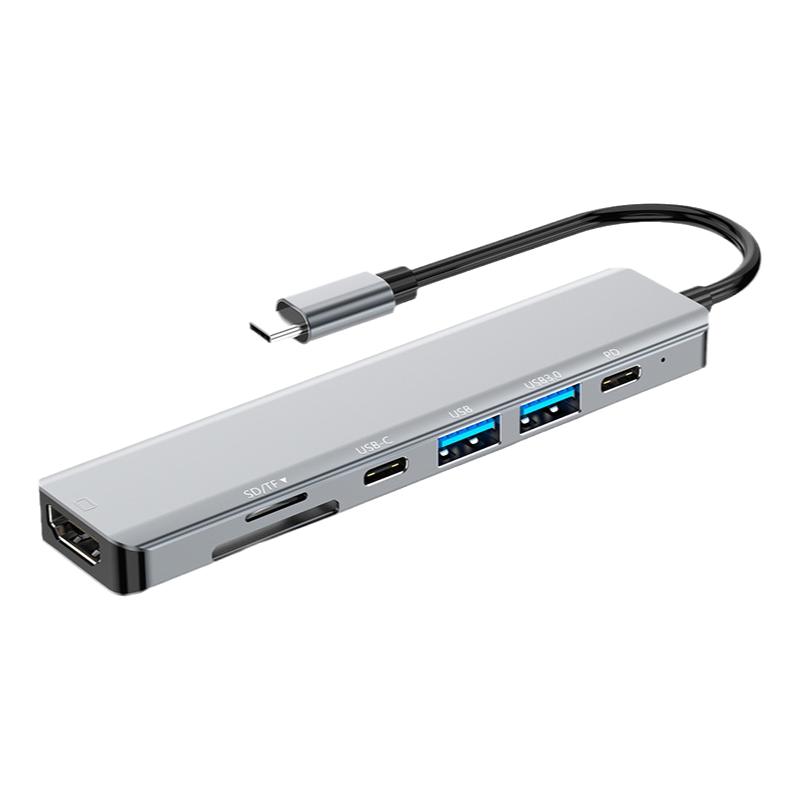 可芝(KERZY)拓展坞Type-C转HUB分线集线转换器4K投屏快充双读卡转HDMI+USB3.0+USB2.0+PD+usb-c数据+SD/TF