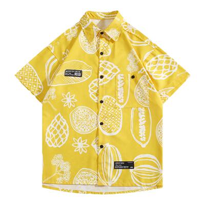 BOYUE帛跃短袖尖领潮印花衬衫男